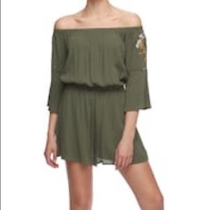 Love, Fire Olive Green Floral Embroidered Romper S